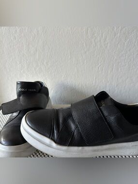 Cole Haan Black Leather Slip-On Sneakers with White Accents